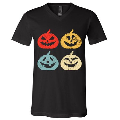 Funny Vintage Jack O Lanterns Pumkin V-Neck T-Shirt