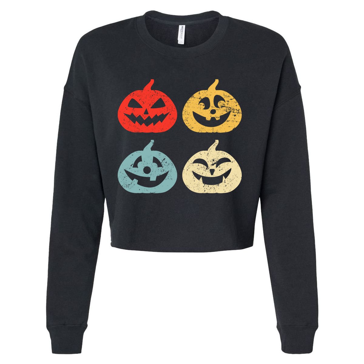 Funny Vintage Jack O Lanterns Pumkin Cropped Pullover Crew