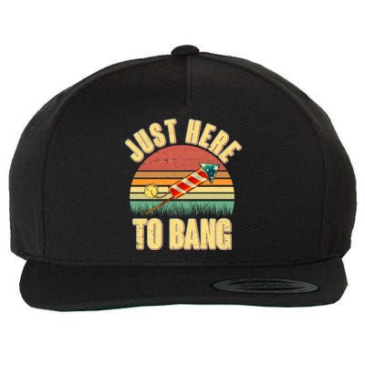 Funny Vintage Just Here To Bang July 4th Wool Snapback Cap
