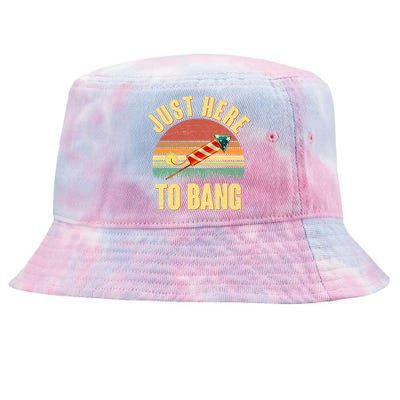 Funny Vintage Just Here To Bang July 4th Tie-Dyed Bucket Hat