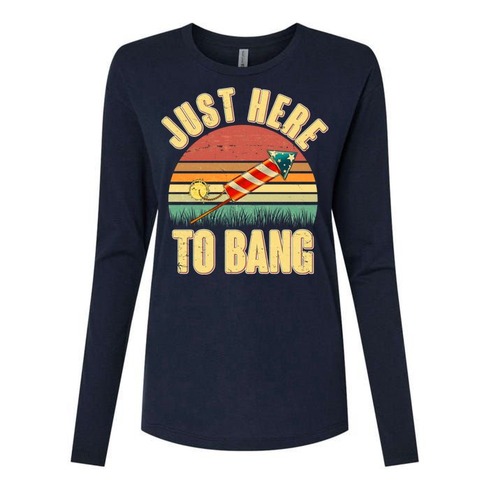 Funny Vintage Just Here To Bang July 4th Womens Cotton Relaxed Long Sleeve T-Shirt