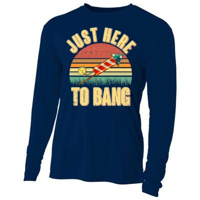 Funny Vintage Just Here To Bang July 4th Cooling Performance Long Sleeve Crew