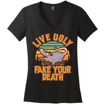 Funny Vintage Live Ugly Fake Your Death Women's V-Neck T-Shirt