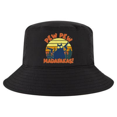 Funny Vintage Pew Pew Madafakas Gun Cat Cool Comfort Performance Bucket Hat