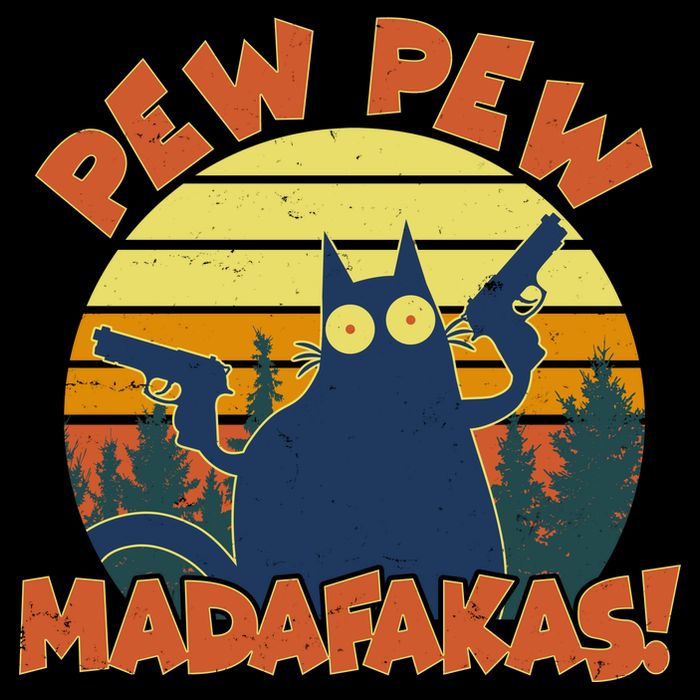 Funny Vintage Pew Pew Madafakas Gun Cat Full-Length Apron With Pockets