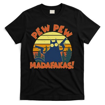 Funny Vintage Pew Pew Madafakas Gun Cat T-Shirt