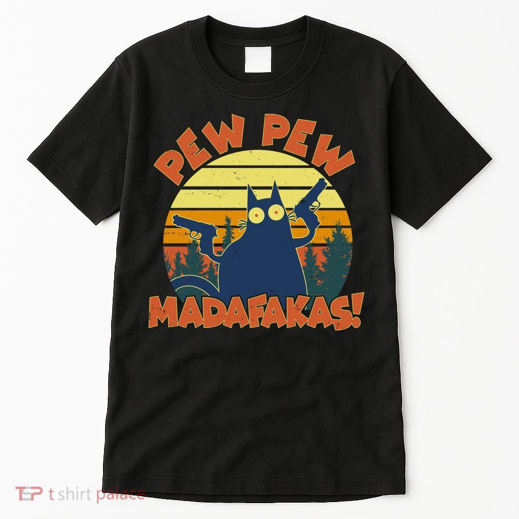 Funny Vintage Pew Pew Madafakas Gun Cat Tall T-Shirt