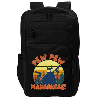 Funny Vintage Pew Pew Madafakas Gun Cat Impact Tech Backpack