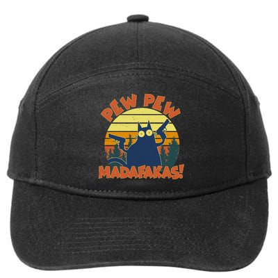 Funny Vintage Pew Pew Madafakas Gun Cat 7-Panel Snapback Hat