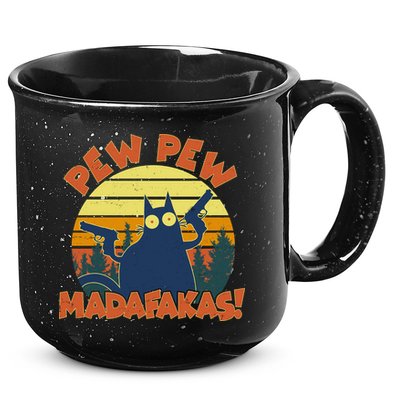 Funny Vintage Pew Pew Madafakas Gun Cat 15oz Campfire Ceramic Mug