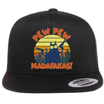 Funny Vintage Pew Pew Madafakas Gun Cat Flatbill Hat