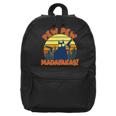 Funny Vintage Pew Pew Madafakas Gun Cat 16 in Basic Backpack