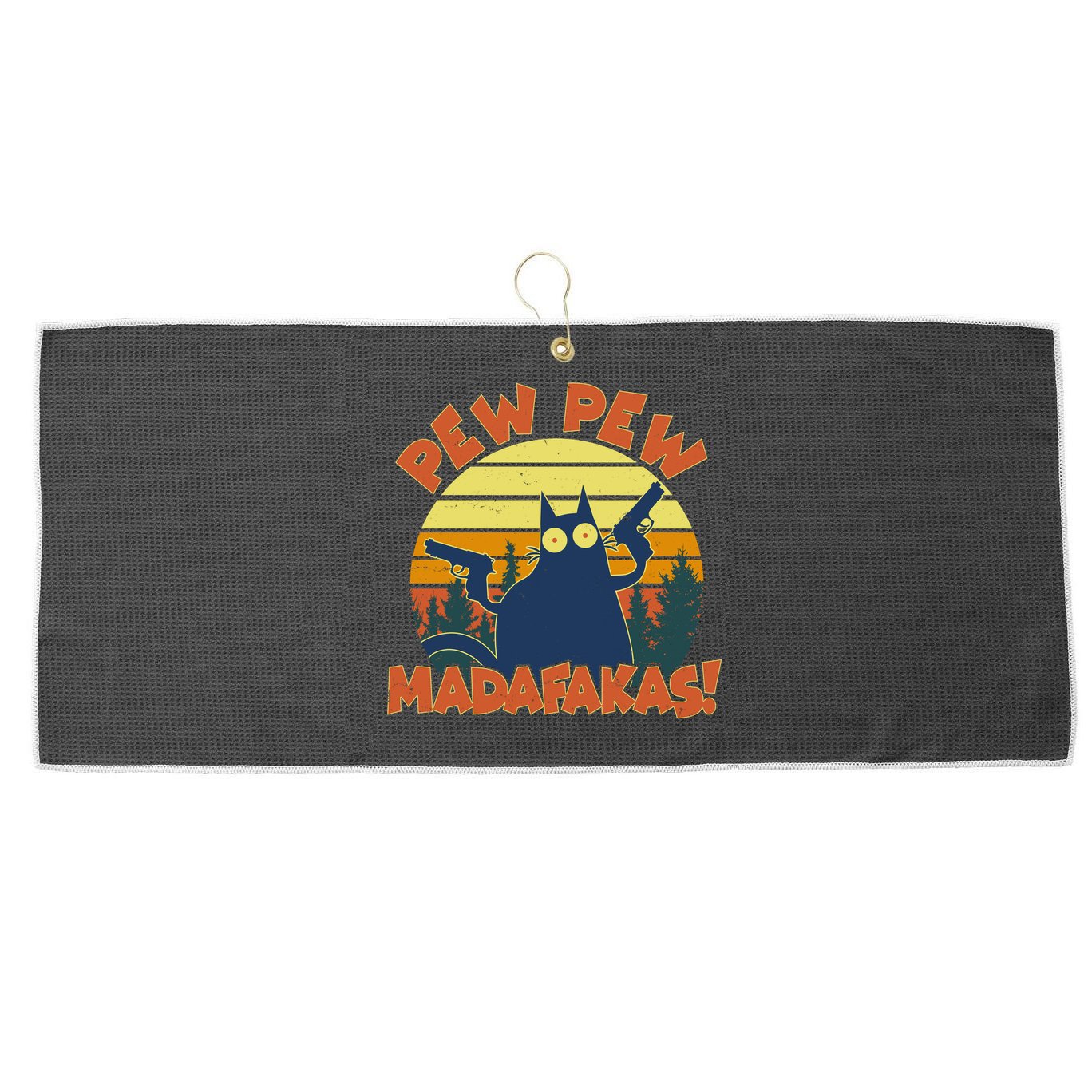 Funny Vintage Pew Pew Madafakas Gun Cat Large Microfiber Waffle Golf Towel