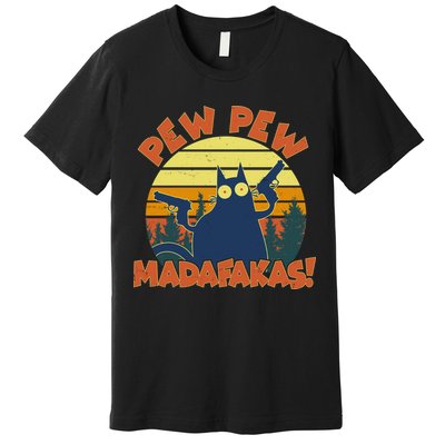Funny Vintage Pew Pew Madafakas Gun Cat Premium T-Shirt