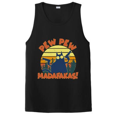 Funny Vintage Pew Pew Madafakas Gun Cat PosiCharge Competitor Tank