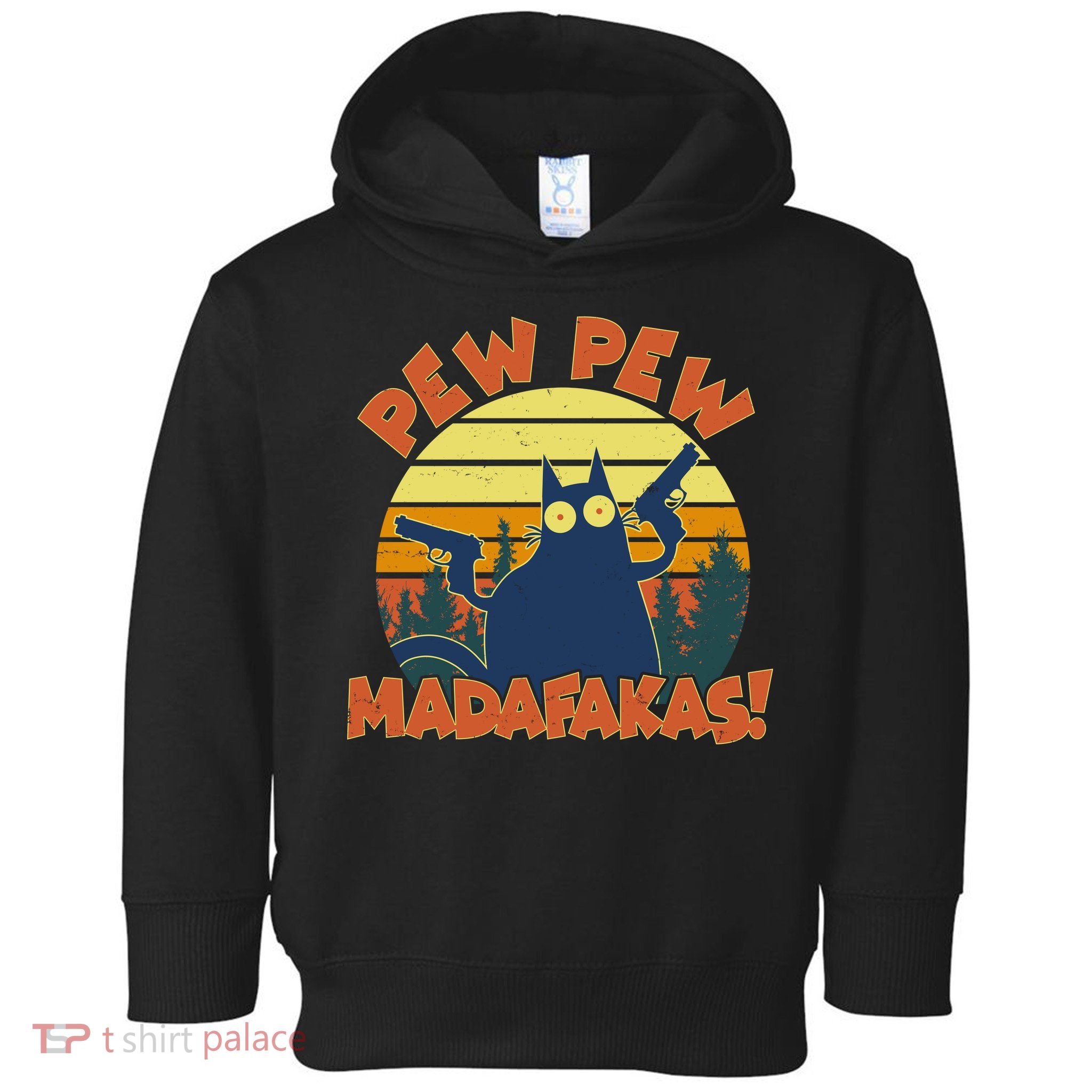 Funny Vintage Pew Pew Madafakas Gun Cat Toddler Hoodie