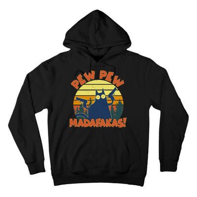 Funny Vintage Pew Pew Madafakas Gun Cat Tall Hoodie