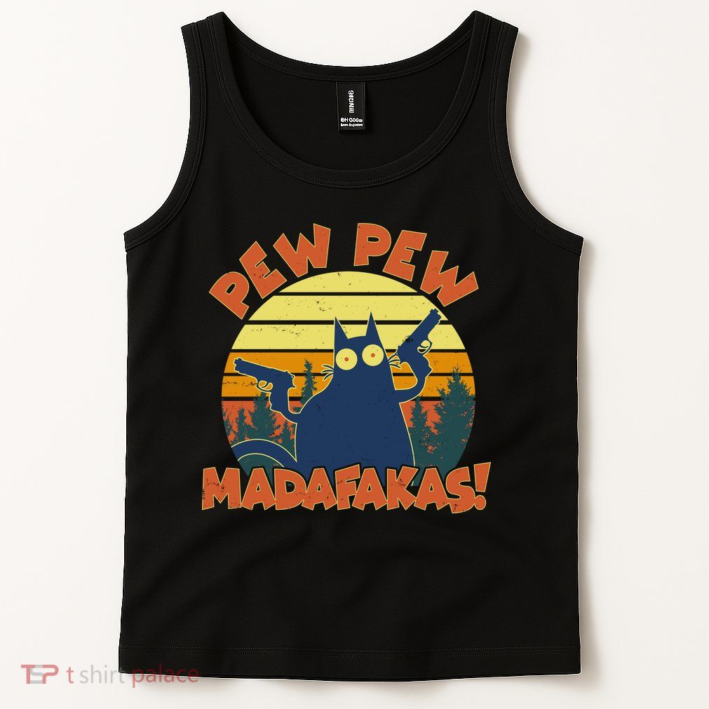 Funny Vintage Pew Pew Madafakas Gun Cat Tank Top