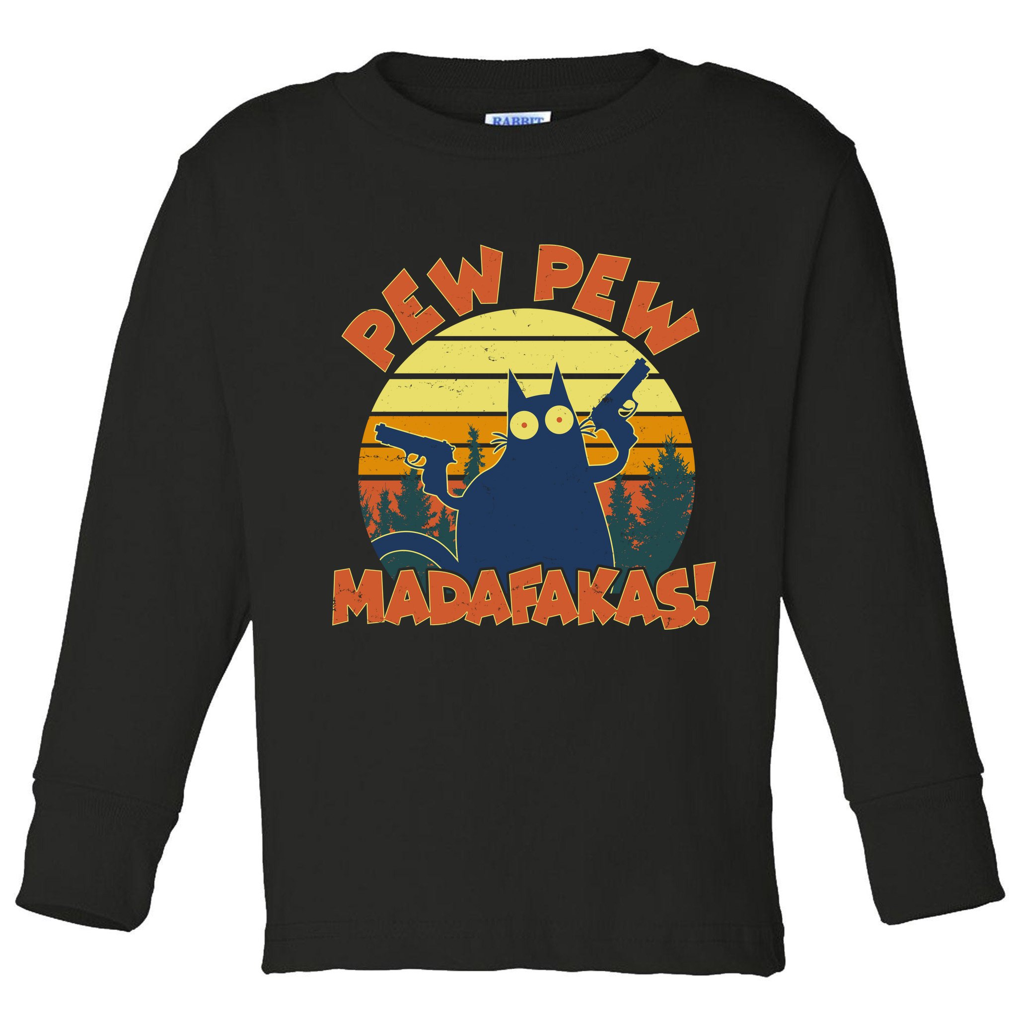 Funny Vintage Pew Pew Madafakas Gun Cat Toddler Long Sleeve Shirt