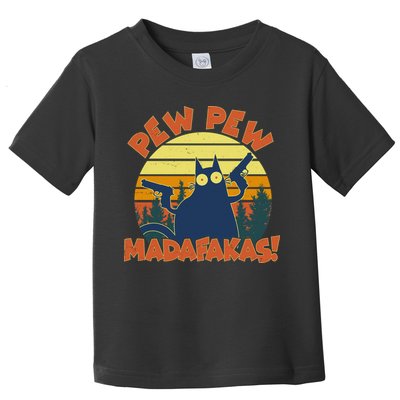 Funny Vintage Pew Pew Madafakas Gun Cat Toddler T-Shirt