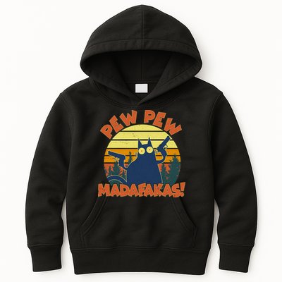 Funny Vintage Pew Pew Madafakas Gun Cat Kids Hoodie