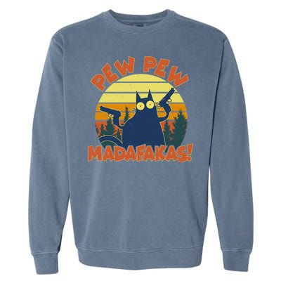 Funny Vintage Pew Pew Madafakas Gun Cat Garment-Dyed Sweatshirt