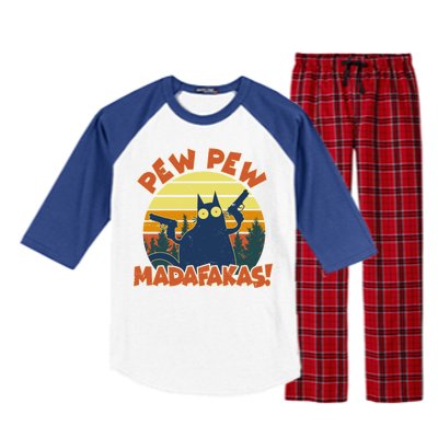 Funny Vintage Pew Pew Madafakas Gun Cat Raglan Sleeve Pajama Set