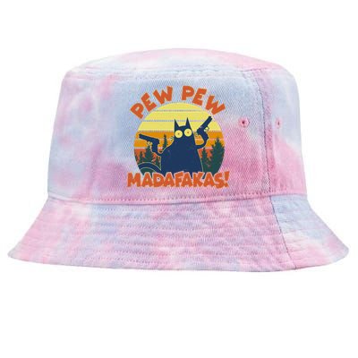 Funny Vintage Pew Pew Madafakas Gun Cat Tie-Dyed Bucket Hat