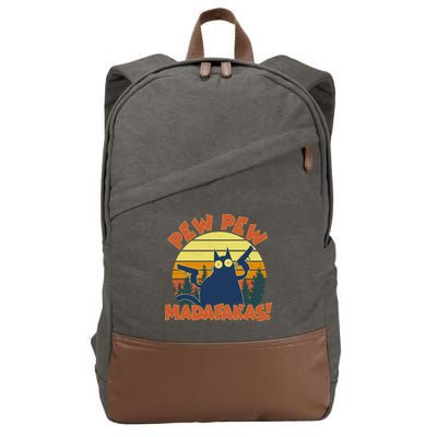 Funny Vintage Pew Pew Madafakas Gun Cat Cotton Canvas Backpack