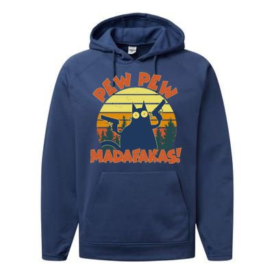 Funny Vintage Pew Pew Madafakas Gun Cat Performance Fleece Hoodie