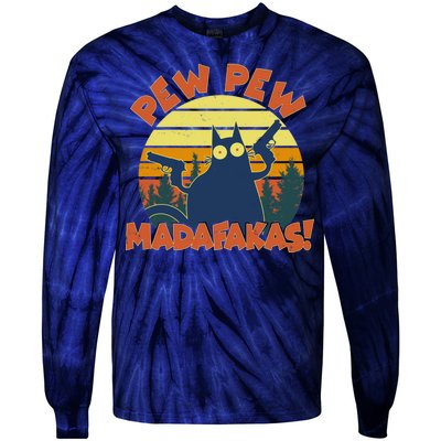 Funny Vintage Pew Pew Madafakas Gun Cat Tie-Dye Long Sleeve Shirt