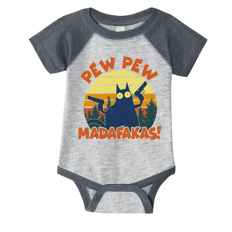 Funny Vintage Pew Pew Madafakas Gun Cat Infant Baby Jersey Bodysuit