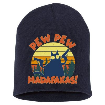 Funny Vintage Pew Pew Madafakas Gun Cat Short Acrylic Beanie