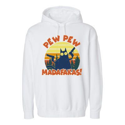 Funny Vintage Pew Pew Madafakas Gun Cat Garment-Dyed Fleece Hoodie