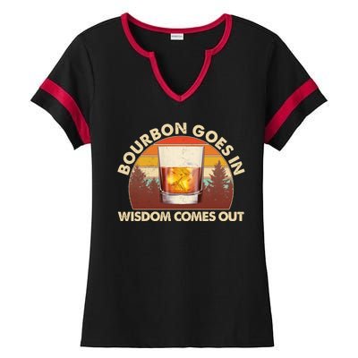 Funny Vintage Retro Bourbon Goes In Wisdom Comes Out Ladies Halftime Notch Neck Tee