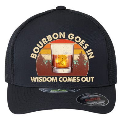 Funny Vintage Retro Bourbon Goes In Wisdom Comes Out Flexfit Unipanel Trucker Cap
