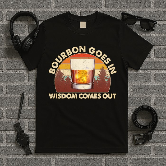 Funny Vintage Retro Bourbon Goes In Wisdom Comes Out T-Shirt