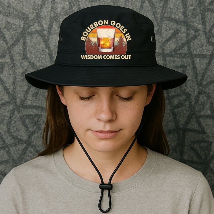 Funny Vintage Retro Bourbon Goes In Wisdom Comes Out Bucket Hat
