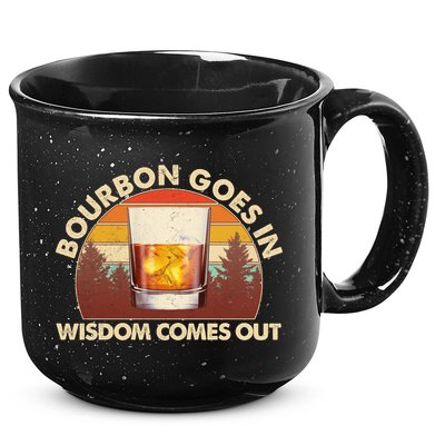Funny Vintage Retro Bourbon Goes In Wisdom Comes Out 15oz Campfire Ceramic Mug