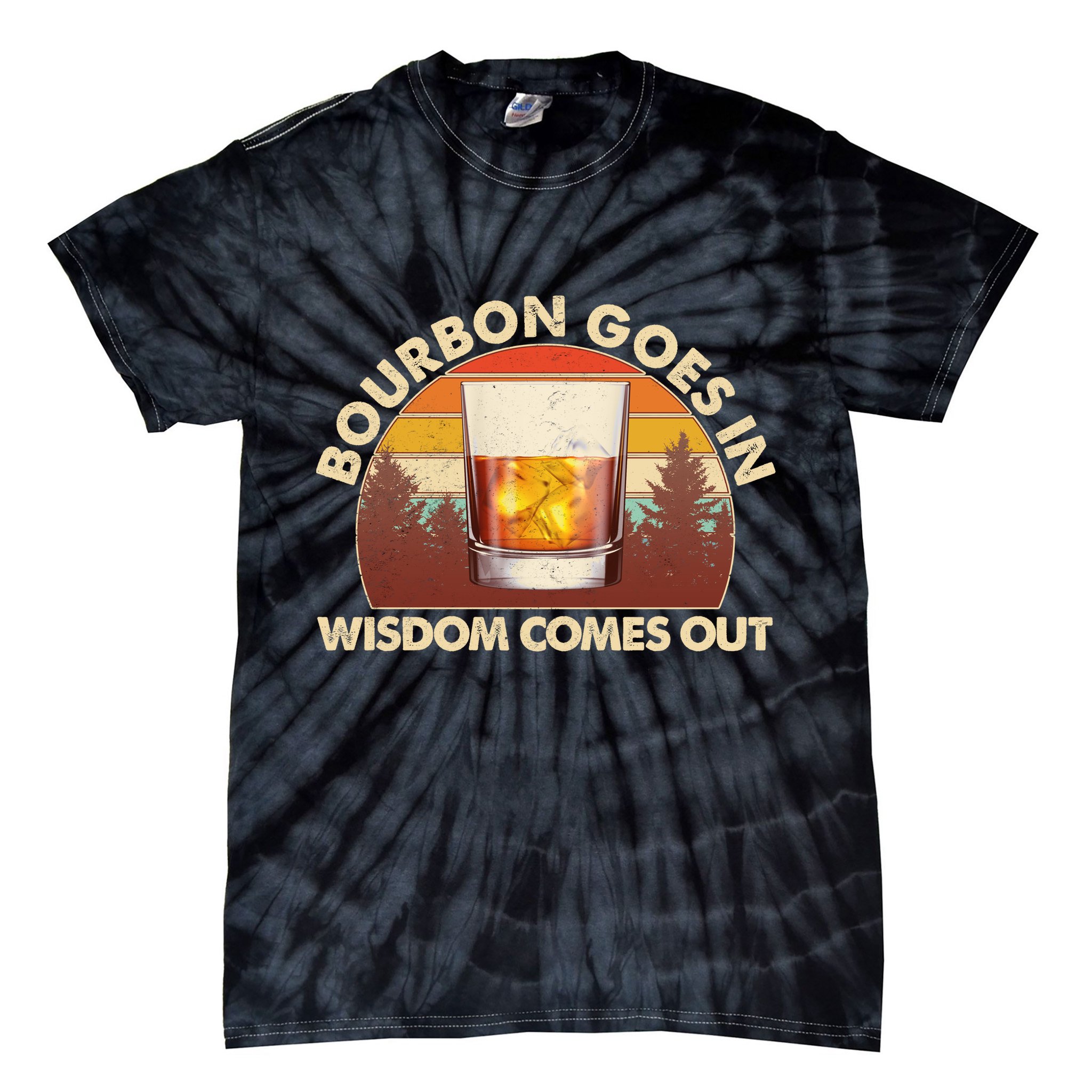Funny Vintage Retro Bourbon Goes In Wisdom Comes Out Tie-Dye T-Shirt