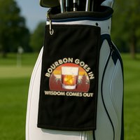 Funny Vintage Retro Bourbon Goes In Wisdom Comes Out Golf Towel
