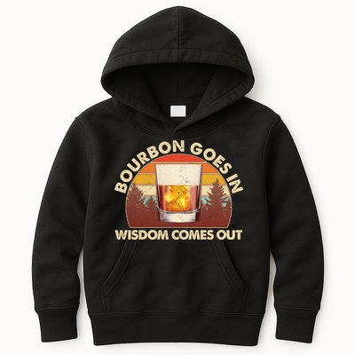 Funny Vintage Retro Bourbon Goes In Wisdom Comes Out Kids Hoodie