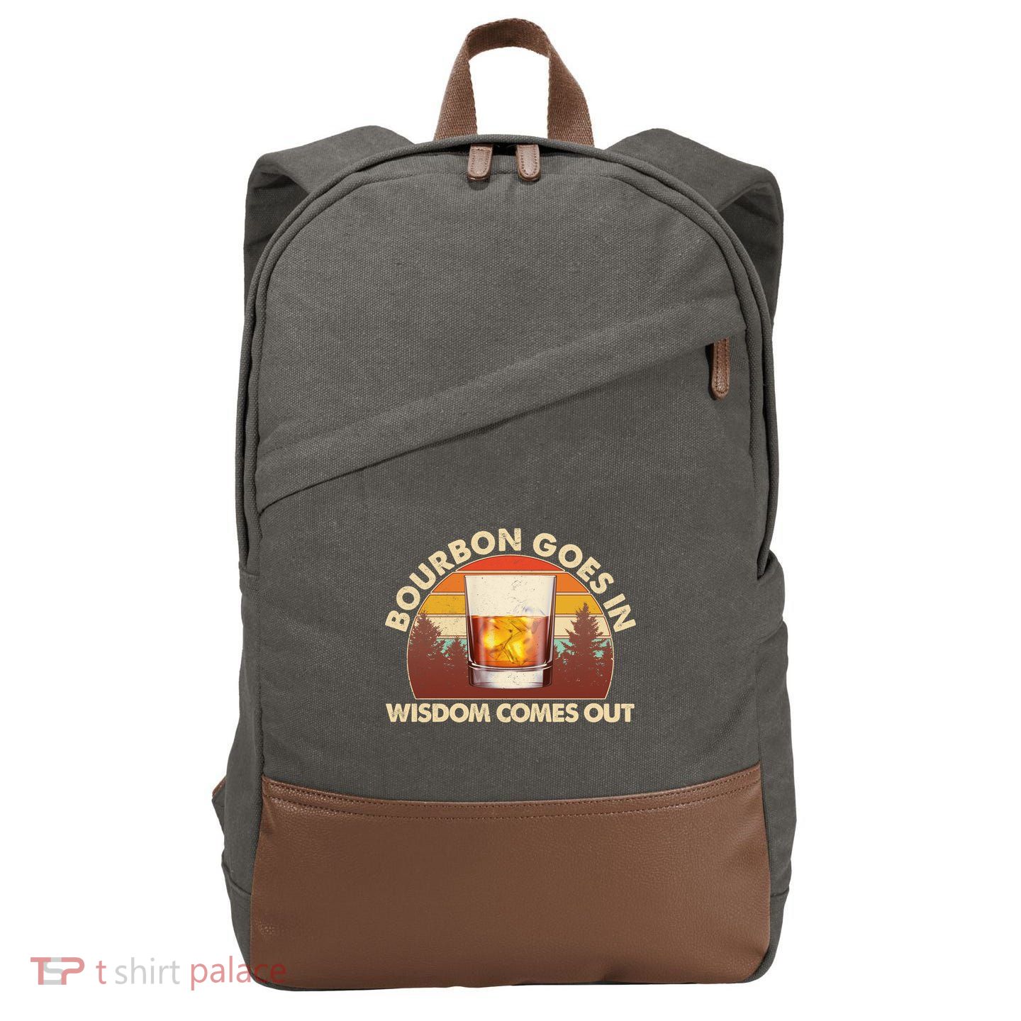 Funny Vintage Retro Bourbon Goes In Wisdom Comes Out Cotton Canvas Backpack
