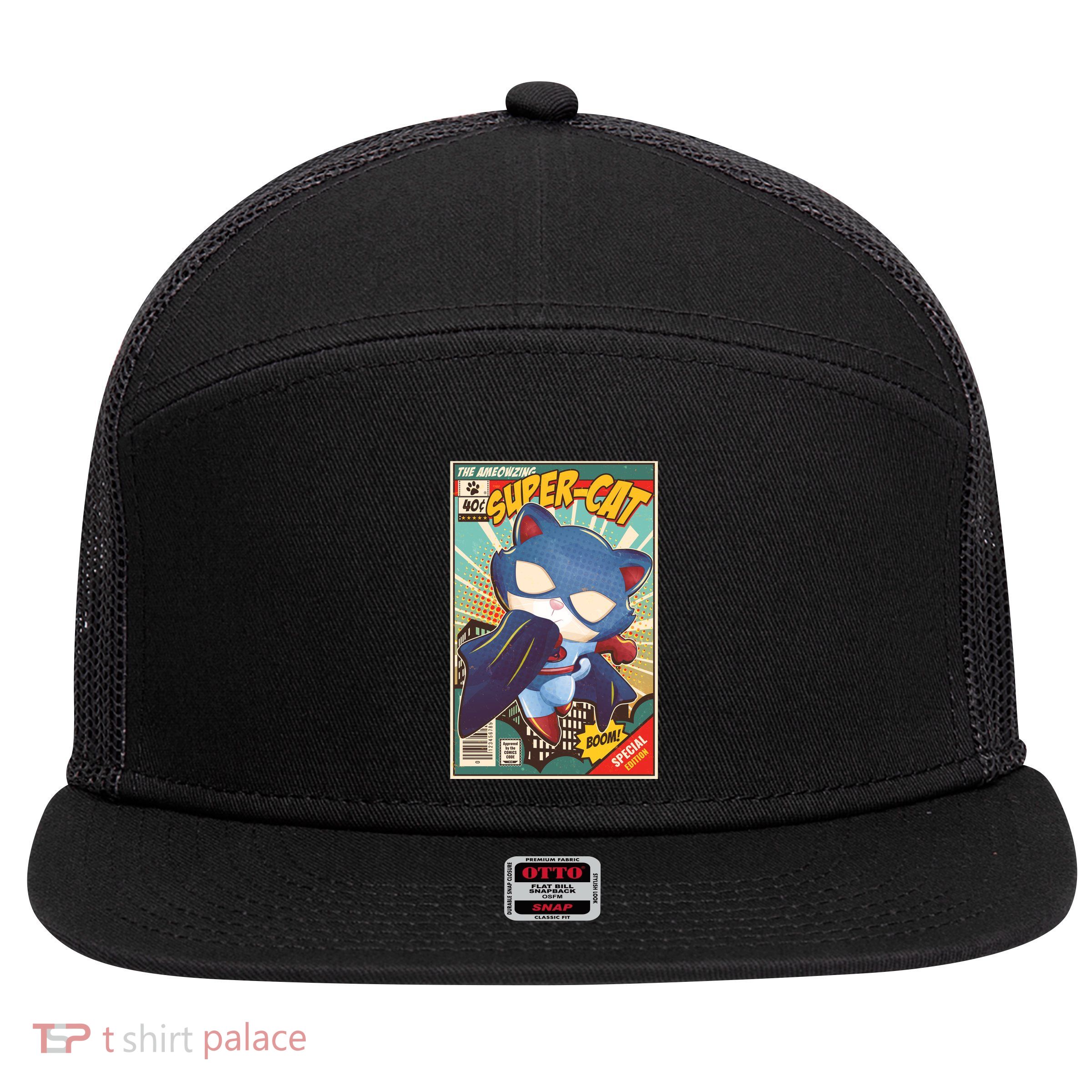 Funny Vintage The Ameowzing Super-Cat Comic Cover 7 Panel Mesh Trucker Snapback Hat