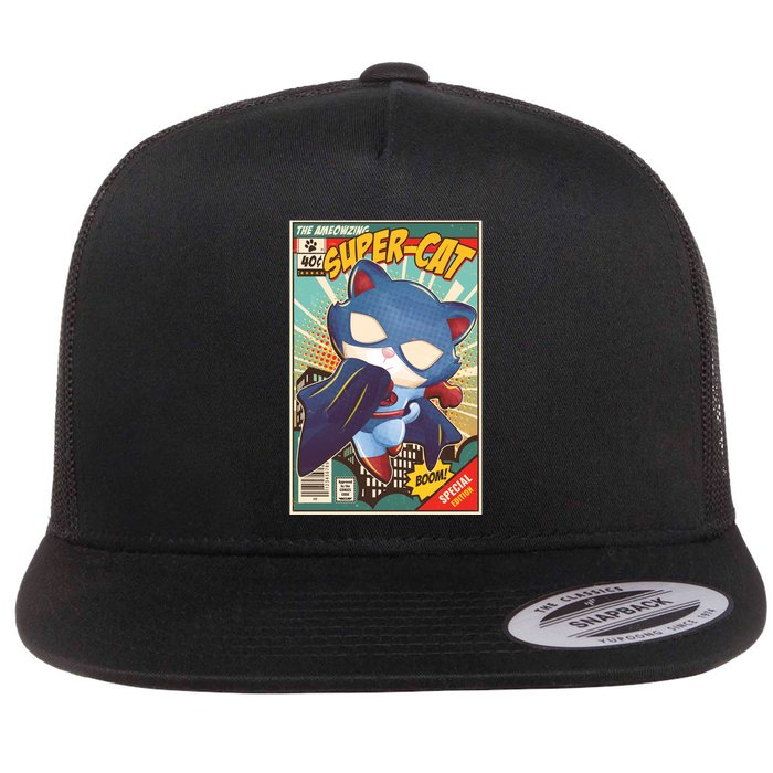 Funny Vintage The Ameowzing Super-Cat Comic Cover Flatbill Hat