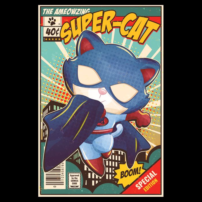 Funny Vintage The Ameowzing Super-Cat Comic Cover Flatbill Hat