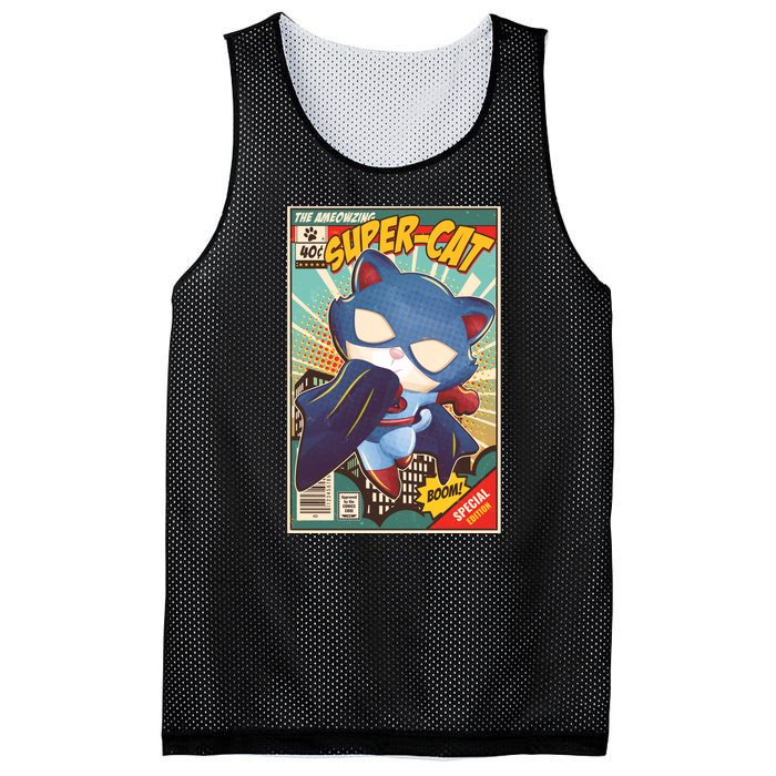 Funny Vintage The Ameowzing Super-Cat Comic Cover Mesh Reversible Basketball Jersey Tank