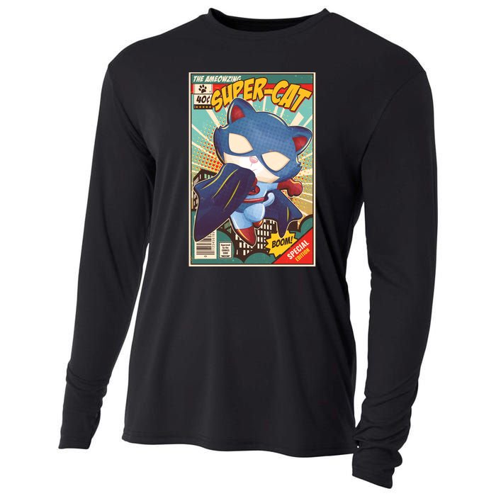 Funny Vintage The Ameowzing Super-Cat Comic Cover Cooling Performance Long Sleeve Crew