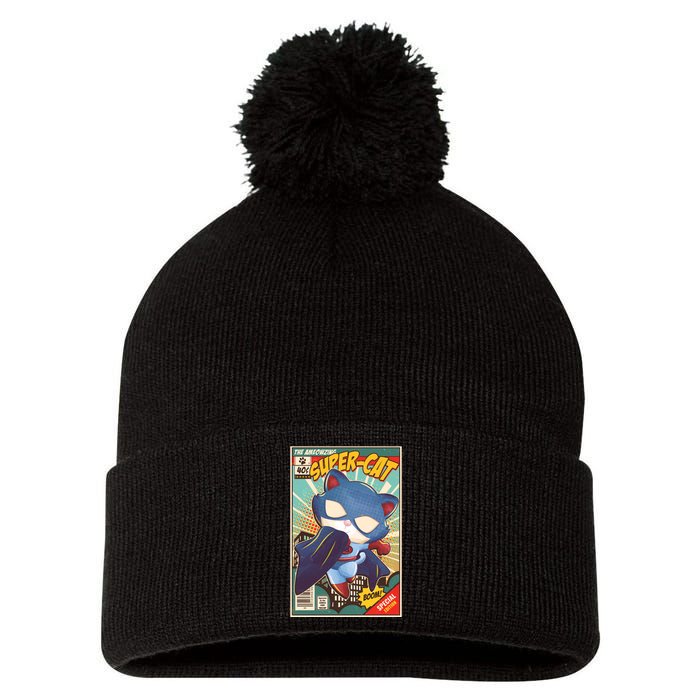 Funny Vintage The Ameowzing Super-Cat Comic Cover Pom Pom 12in Knit Beanie