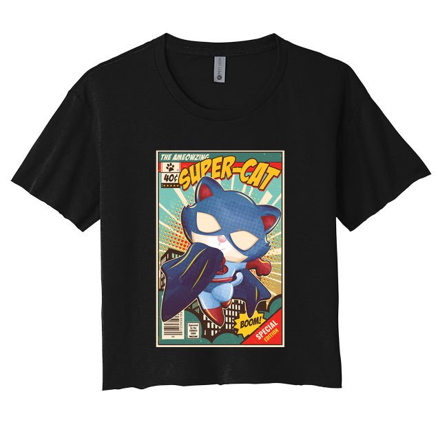 Funny Vintage The Ameowzing Super-Cat Comic Cover Crop Top